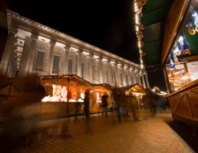 Stalls at German Christmas Market at night