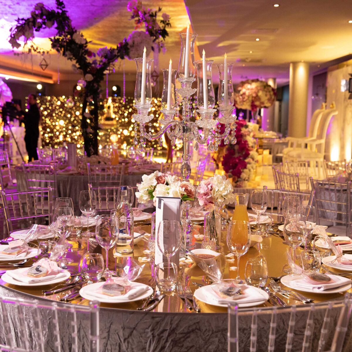 A table decorated in gold for Indian Banqueting In Birmingham at Park Regis Birmingham