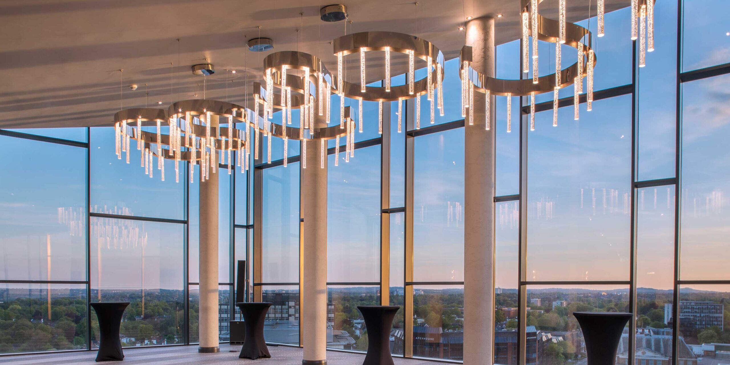 Sky Loft with sunset and modern gold lighting