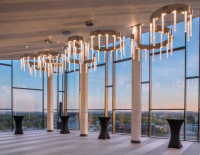 Sky Loft with sunset and modern gold lighting