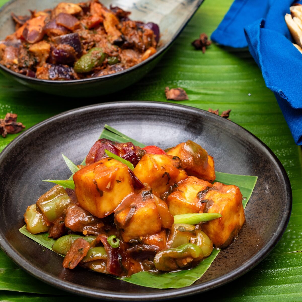 Indian Dishes On Banana Leaf