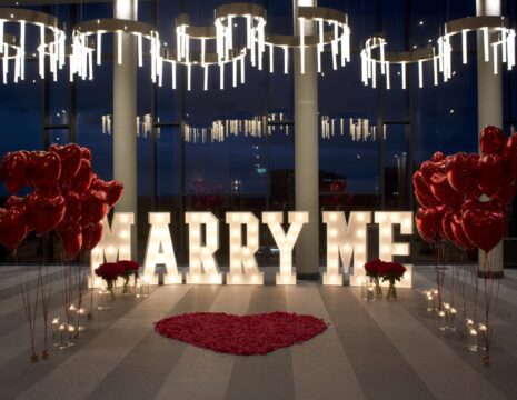 A marriage proposal set-up in Park Regis Birmingham's Level 16 Sky Loft.
